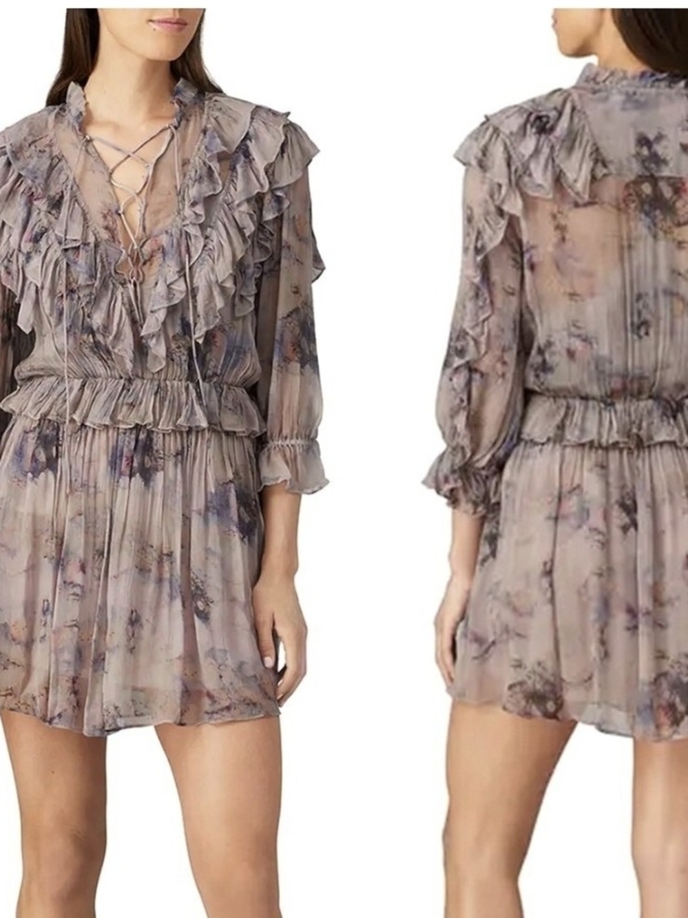 IRO Banon Lavender Ruffled  Mini Dress Size 42 (US L)